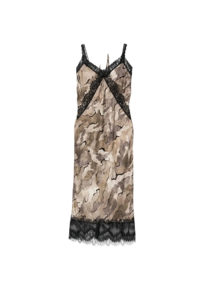 PINKO Rabbocco camouflage-print lace-trim midi dress - Green