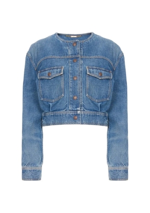 Chloé collarless patch-pocket denim jacket - Blue