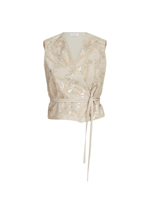 Brunello Cucinelli techno-cotton poplin vest with dazzling seabed embroidery - Neutrals