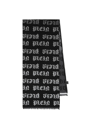 Philipp Plein logo-lettering frayed scarf - Black