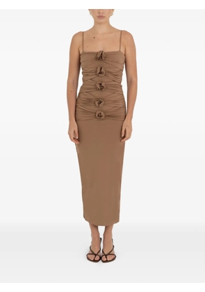 Maygel Coronel floral-motif ruched dress - Neutrals