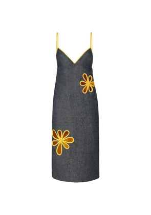 FENDI flower-appliqué midi dress - Blue