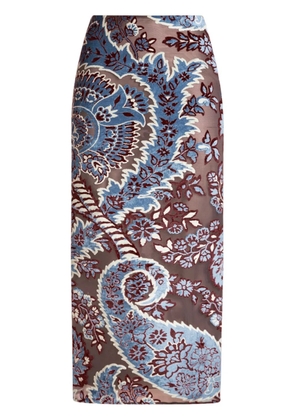 ETRO tulle and jacquard velvet midi skirt - Brown