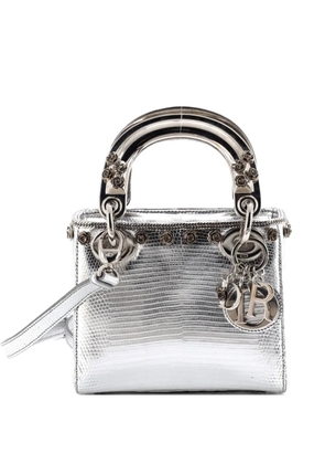 Christian Dior Pre-Owned Lady Dior Bag Lizard with Metal Applique Mini satchel - Silver