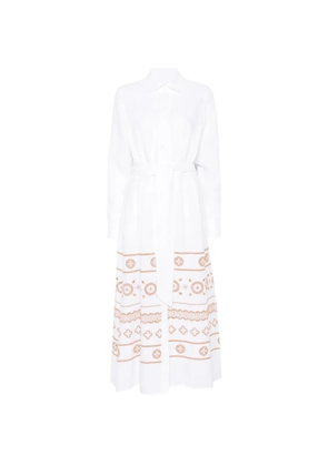 Eleventy embroidered belted midi shirt dress - White