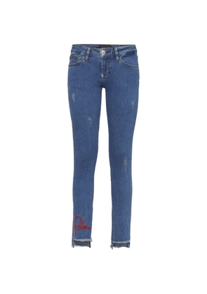 Philipp Plein embroidered frayed jeans - Blue