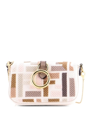 Fendi Pre-Owned Chain Baguette Charm Bag Zucca Embroidered Canvas Nano crossbody bag - Neutrals