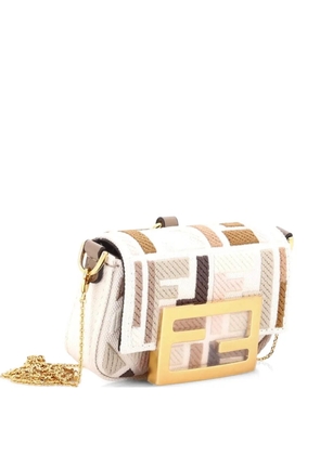 Fendi Pre-Owned Chain Baguette Charm Bag Zucca Embroidered Canvas Nano crossbody bag - Brown