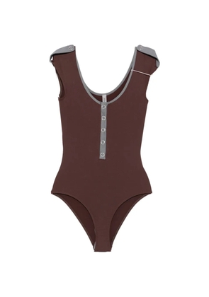 Gimaguas Petra button contrast-trim swimsuit - Brown