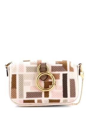Fendi Pre-Owned Chain Baguette Charm Bag Zucca Canvas Nano crossbody bag - Neutrals