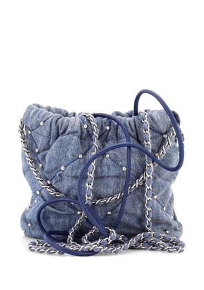 CHANEL Pre-Owned 22 Chain Quilted Studded Denim Mini hobo bag - Blue