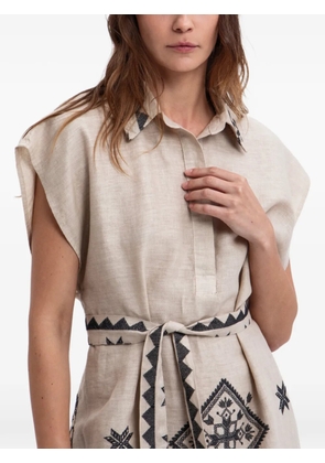 GREEK ARCHAIC KORI geometric print belted dress - Neutrals
