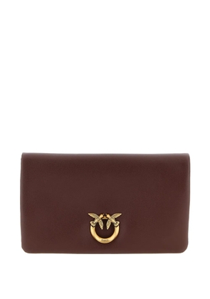 PINKO Love Click padded birds leather clutch bag - Brown