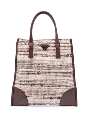 Prada Pre-Owned 2000-2013 Vitello Trimmed Tweed Flat tote bag - Neutrals