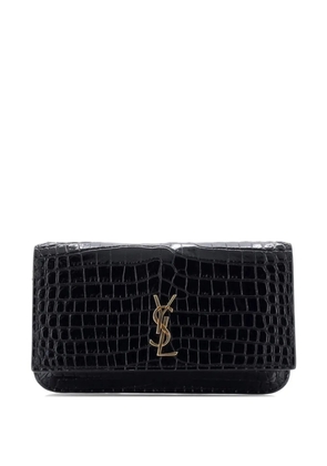 Saint Laurent Pre-Owned Classic Monogram Phone Holder Shoulder Bag Crocodile Embossed Leather crossbody bag - Black