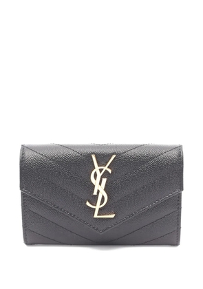 Saint Laurent Pre-Owned logo-plaque envelope leather wallet - Black