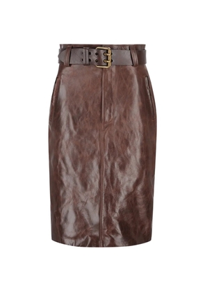 Saint Laurent belted leather midi skirt - Brown