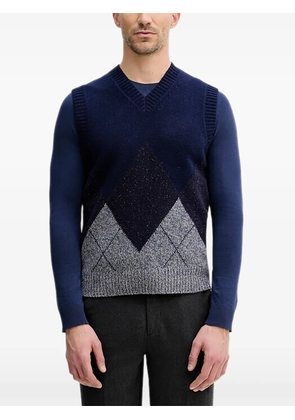Benetton argyle v-neck knitwear - Blue