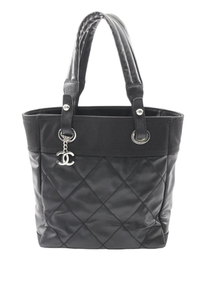 CHANEL Pre-Owned 2008-2009 Small Quilted Coated Canvas Paris Biarritz tote bag - Black