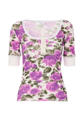 Chloé floral button T-shirt - White