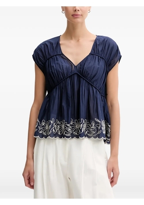 Benetton floral embroidered V-neck top - Blue
