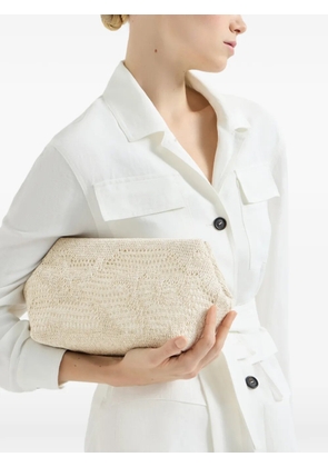Brunello Cucinelli dazzling water lillies knit pouch bag in linen and cotton - Neutrals