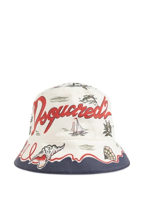 DSQUARED2 beach-print bucket hat - White
