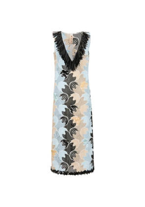 Marni embroidered fringe V-neck dress - Blue