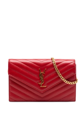 Saint Laurent Pre-Owned 2018 Grain De Poudre Chevron Monogram Envelope Wallet on Chain crossbody bag - Red