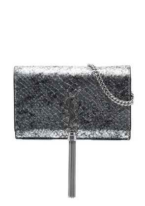 Saint Laurent Pre-Owned 2019 Python Embossed Metallic Leather Classic Monogram Kate Tassel Wallet on Chain crossbody bag - Silver