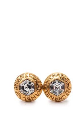 CHANEL Pre-Owned 1970-1980 Gold Plated Crystal Logo Hexagonal Clip On Earrings costume earrings