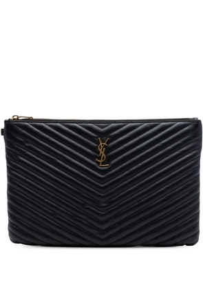 Saint Laurent Pre-Owned 2017 Quilted Chevron Leather Monogram Document Holder clutch bag - Black