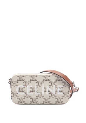 Celine Pre-Owned 2021-2026 Triomphe Coated Canvas Logo Horizontal Pouch crossbody bag - White