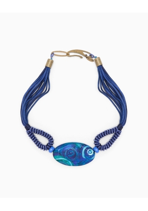 Fabric choker necklace with glass elements