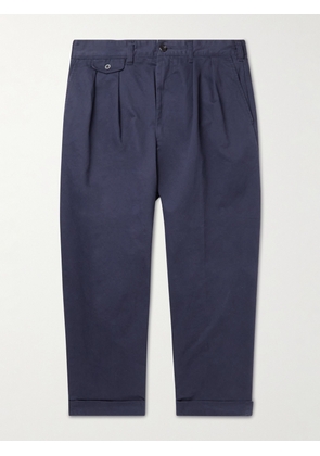 Beams Plus - Tapered Cropped Pleated Cotton-Blend Twill Trousers - Men - Blue - S