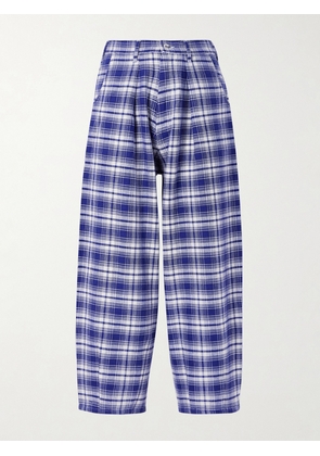 Story mfg. - Lush Wide-Leg Checked Organic Cotton Trousers - Men - Blue - S