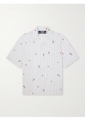 Jacquemus - La Chemise Romarin Embroidered Striped Cotton-Poplin Shirt - Men - Blue - IT 44