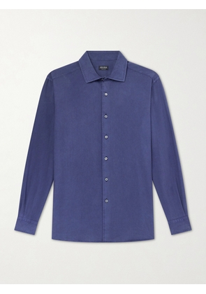 Zegna - Garment-Dyed Mulberry Silk Shirt - Men - Blue - S