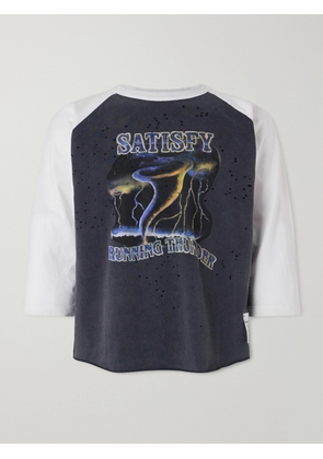 Satisfy - Logo-Print Distressed MothTech™ Organic Cotton-Jersey T-Shirt - Men - Gray - XS