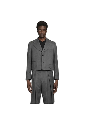 Cropped Blazer in Wool Herringbone