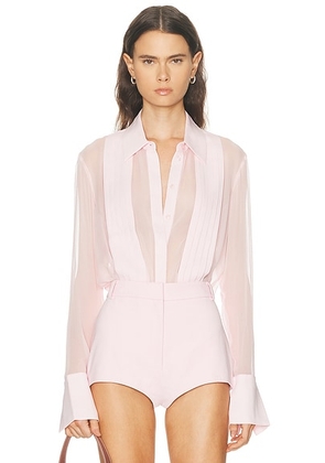 SANS FAFF Meghan Panelled Silk Blouse in Blush Pink - Pink. Size M (also in S, XS).