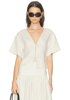 Staud Ava Linen Top in Natural - Neutral. Size L (also in M, S, XS).