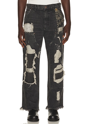 Paly Hollywood Busted Dbl Knee Jean in Black - Black. Size 32 (also in 30, 34, 36).