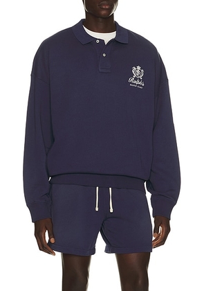 Polo Ralph Lauren Island Fleece Knit Graphic Print Polo Sweatshirt in Dark Cobalt - Navy. Size L (also in M, S, XL/1X, XXL/2X).