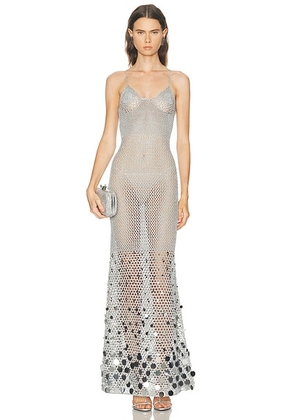 Casablanca Crochet Mirror Long Dress in Silver - Metallic Silver. Size L (also in M).