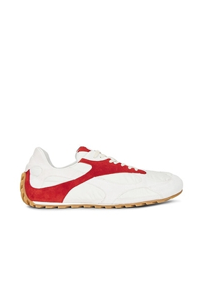 Bottega Veneta Orbit Flash Sneaker Soft Suede Nylon Nappa in Optic White & Cardinal - White,Red. Size 45 (also in ).