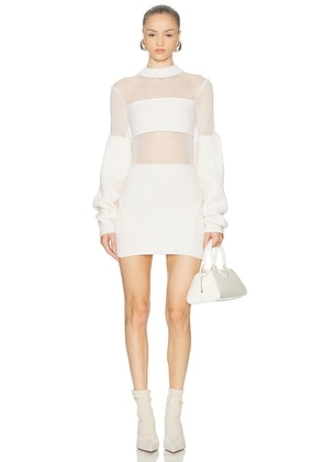 Jean Paul Gaultier Ribbed Long Sleeve Mesh Dress in Ecru - Cream. Size M (also in L).