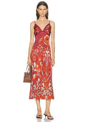 Johanna Ortiz Sendero De Astromelias Ankle Dress in Wine & Red - Wine,Red. Size 0 (also in 2, 4, 6, 8).
