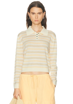 LESET James Stripe Polo Top in Soleil Stripe - Lemon,Mustard. Size L (also in M, S, XS).