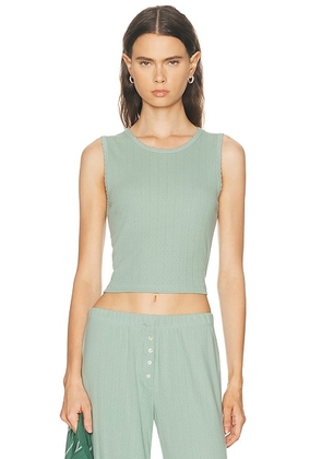 LESET Pointelle Sleeveless Crewneck Top in Eucalyptus - Sage. Size L (also in M, S, XL, XS).